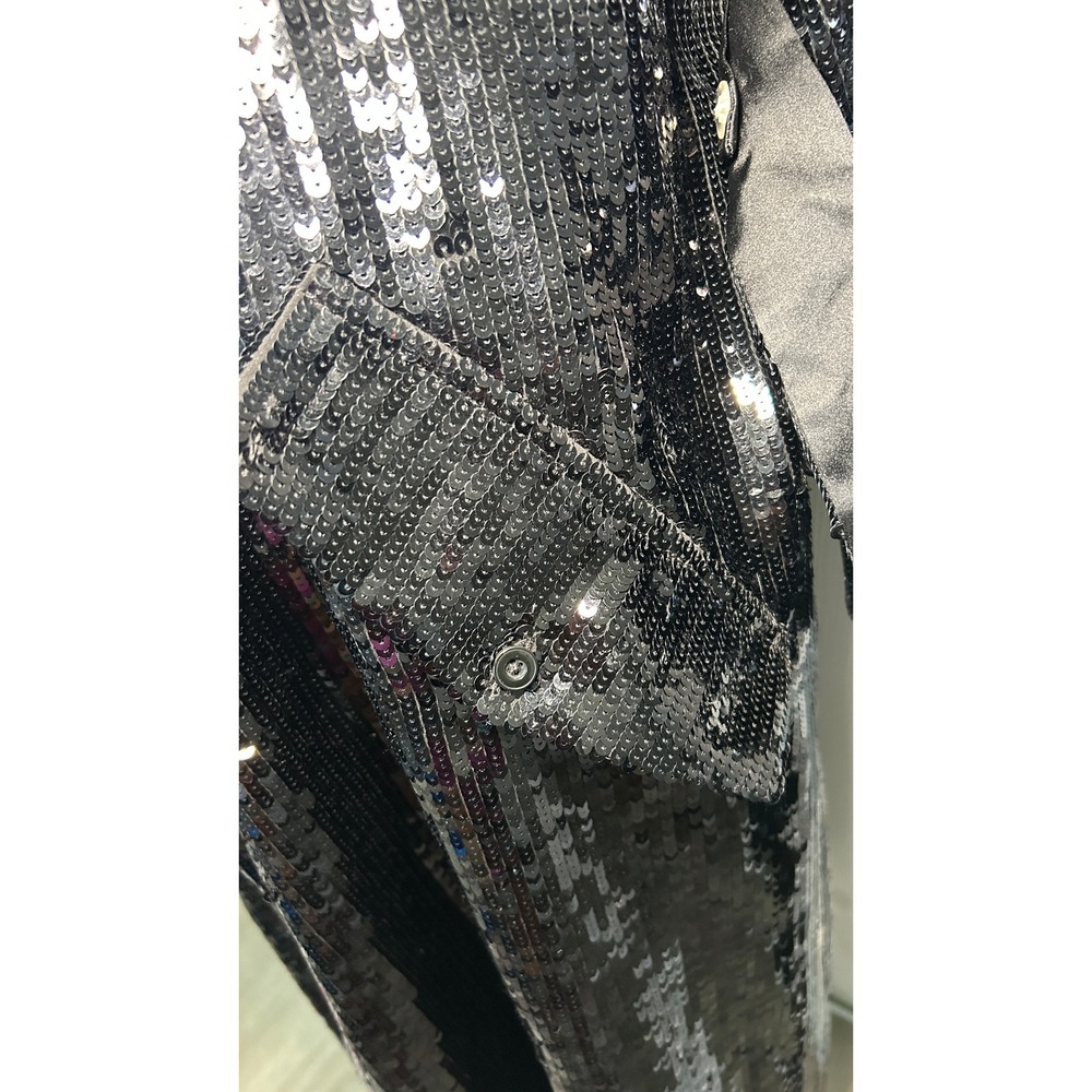 Alice+Olivia Sequin Trench Coat Maxi Long Black Belted Evening Jacket XL NWT - Picture 9 of 11